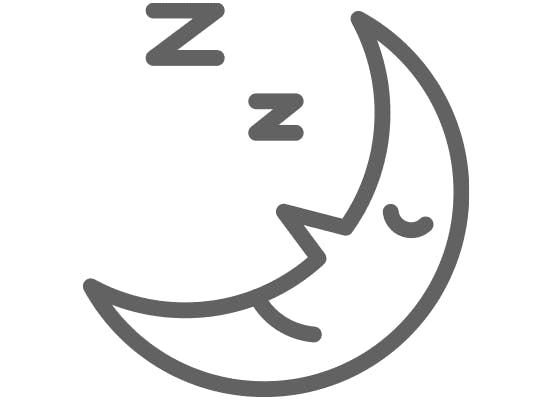 Night time instructions Moon icon in black and white.