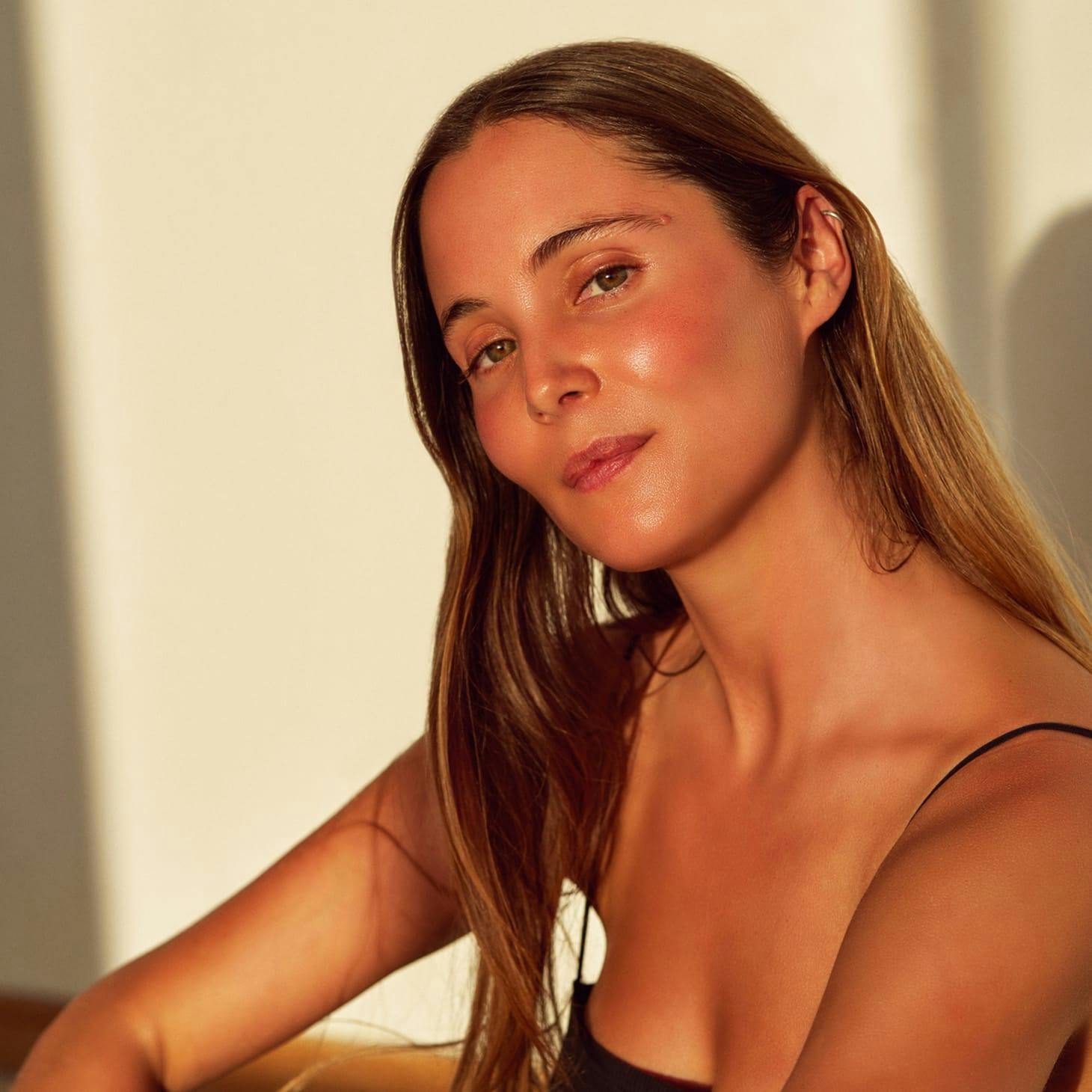 woman with rosy cheeks