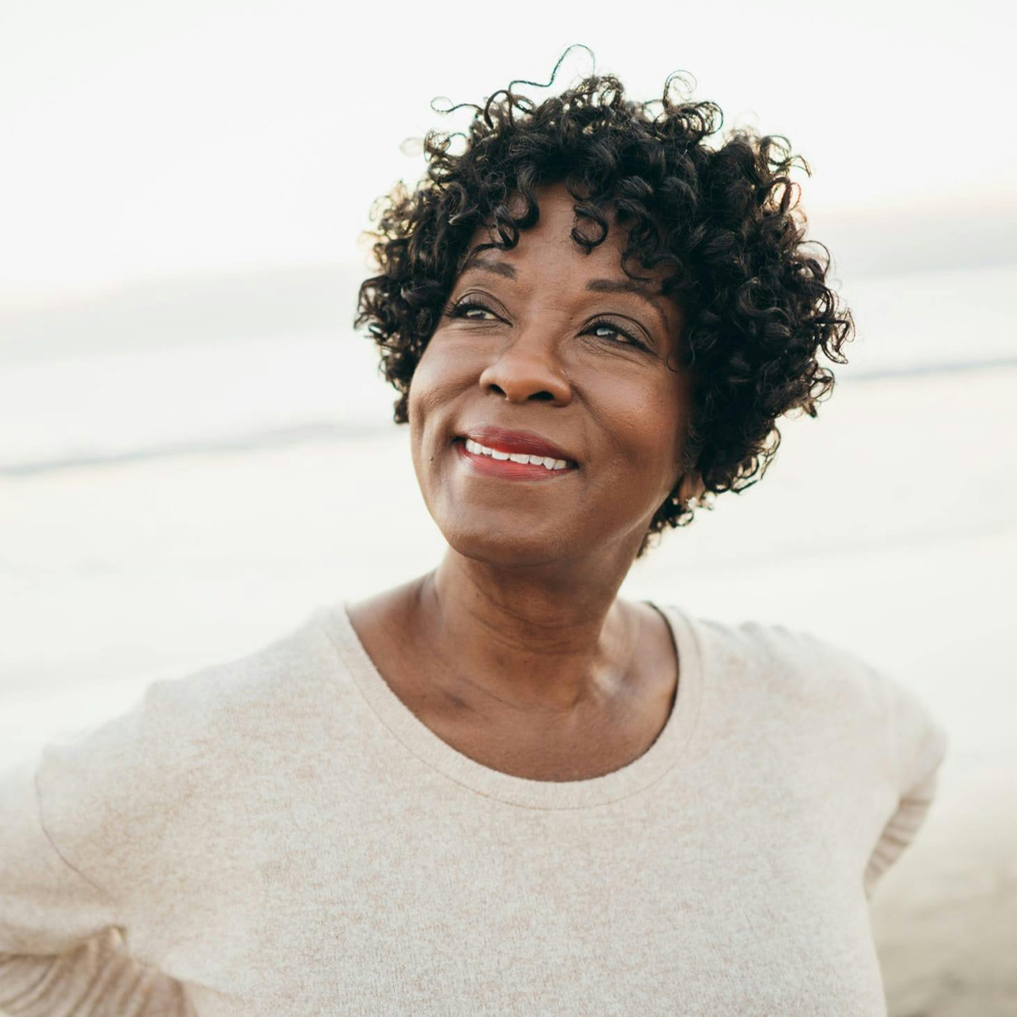 woman with short curly hair