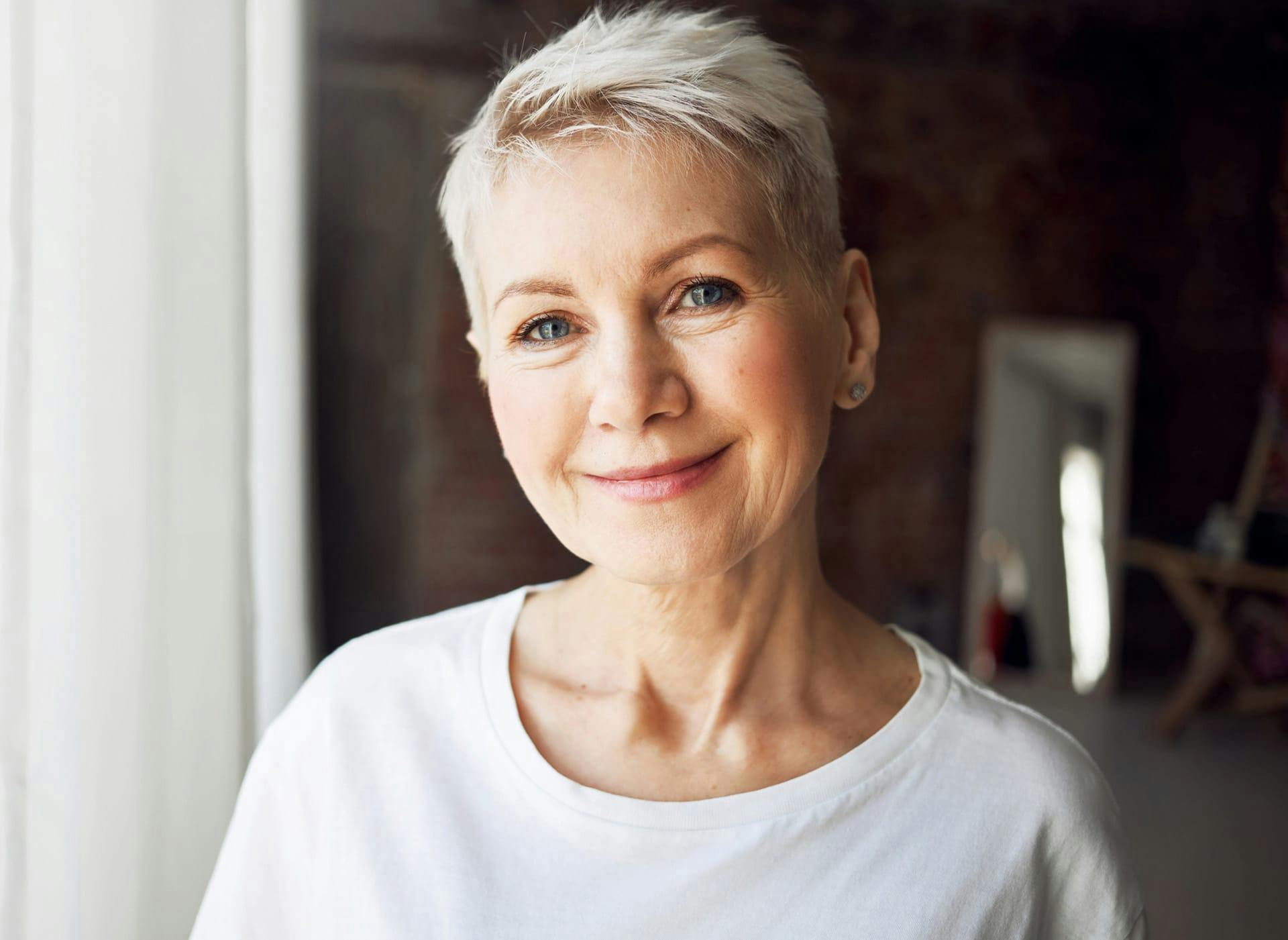 woman with short grey hair