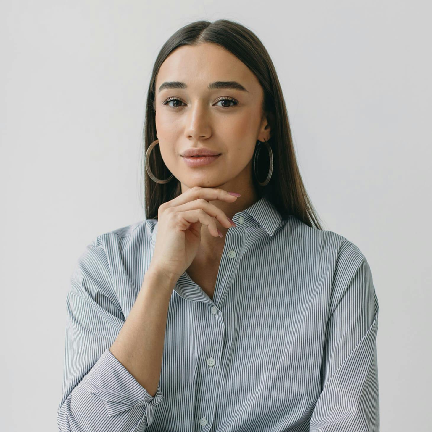 woman in a long sleeve striped shirt
