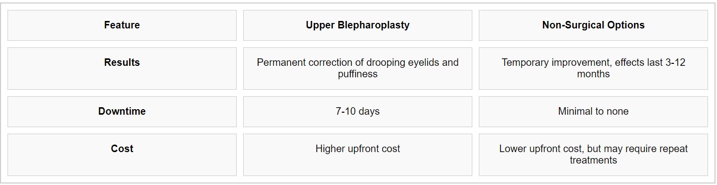 Comparison Chart: Upper Blepharoplasty vs. Non-Surgical Options