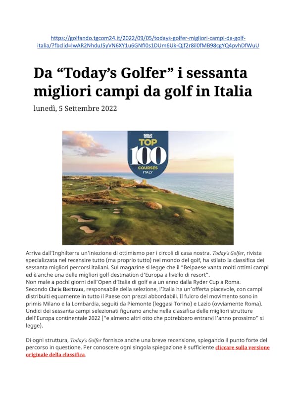 Today's golfer best golf - 5 settembre 2022