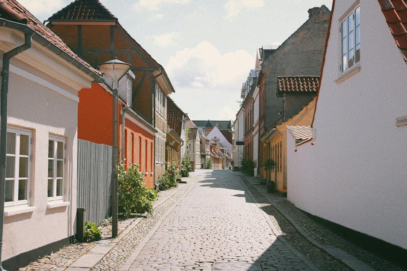 Gågade med gamle huse
