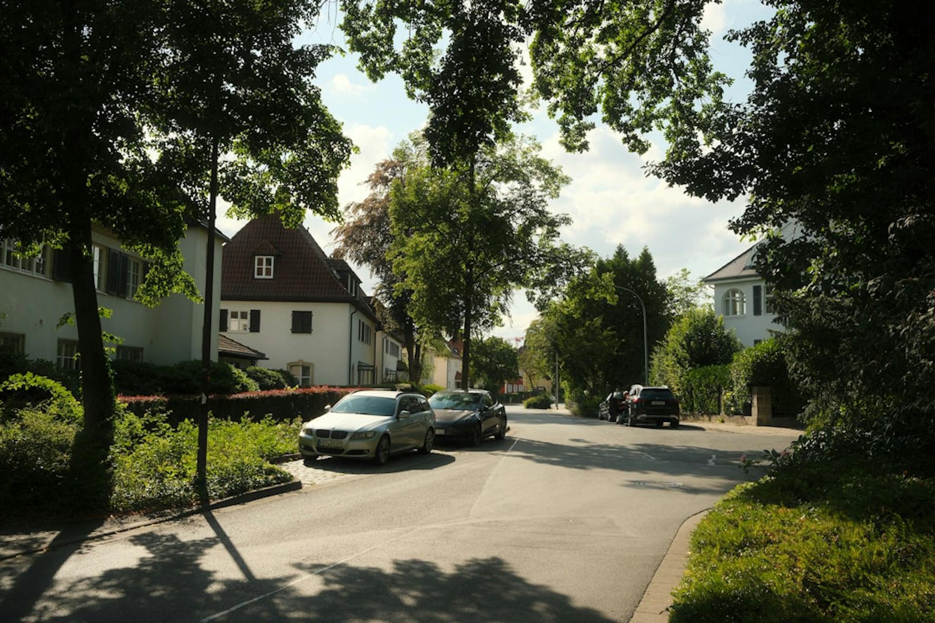 Residential street with row houses in a German town.