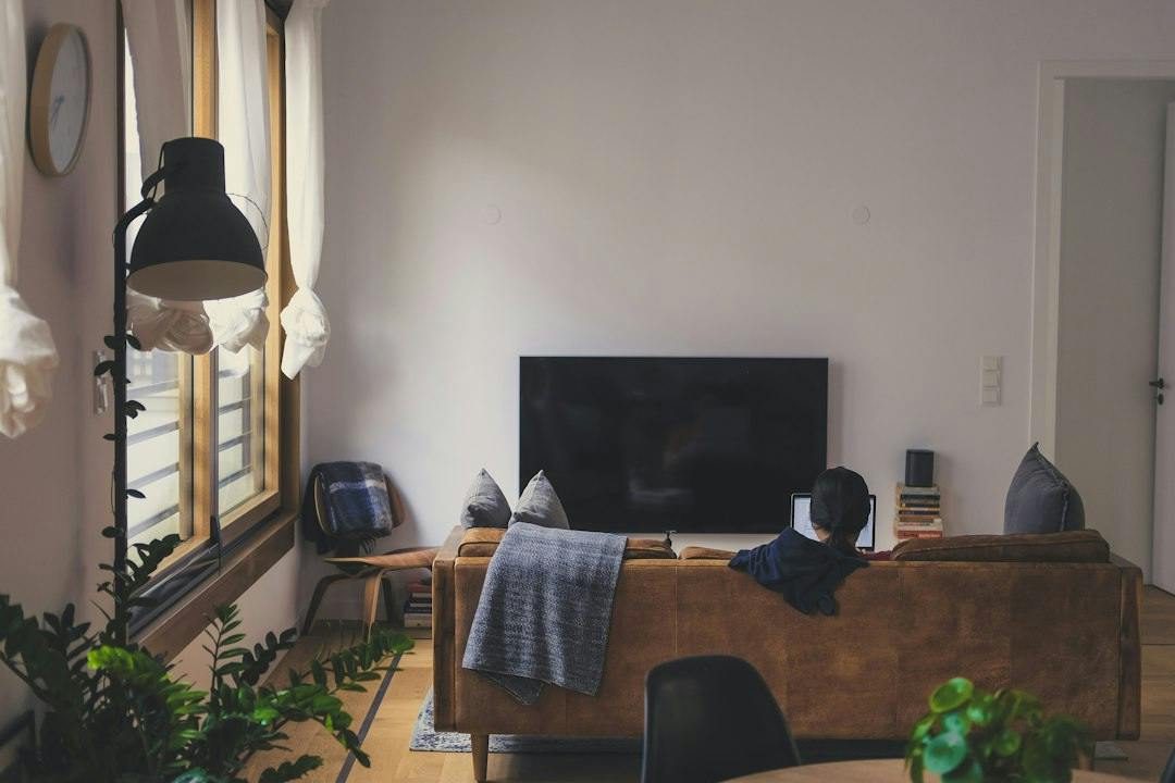 Person entspannt mit Laptop auf dem Sofa einer hellen möblierten Wohnung (Photo by Grant on Unsplash)