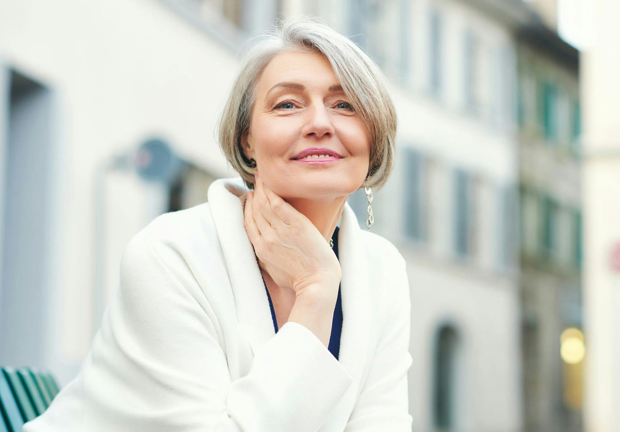 Woman with short grey hair