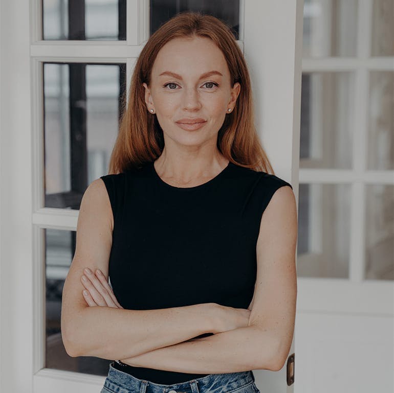 woman in a black top