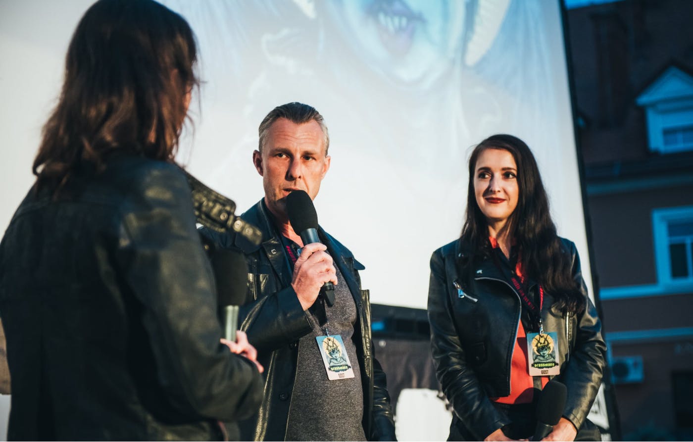 Filmski ustvarjalci med pogovorom pred projekcijo