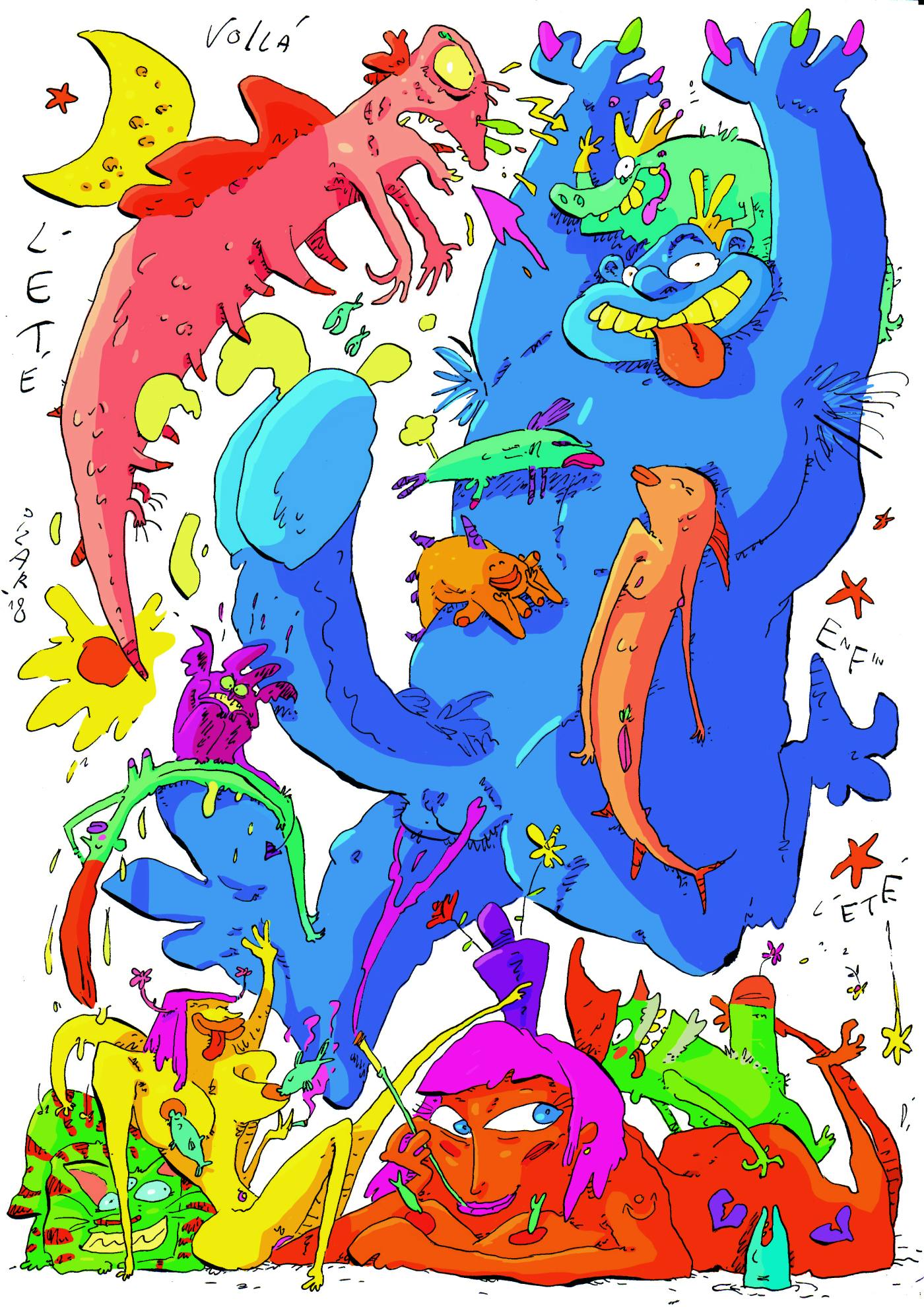 Barvita ilustracija raznih golih likov