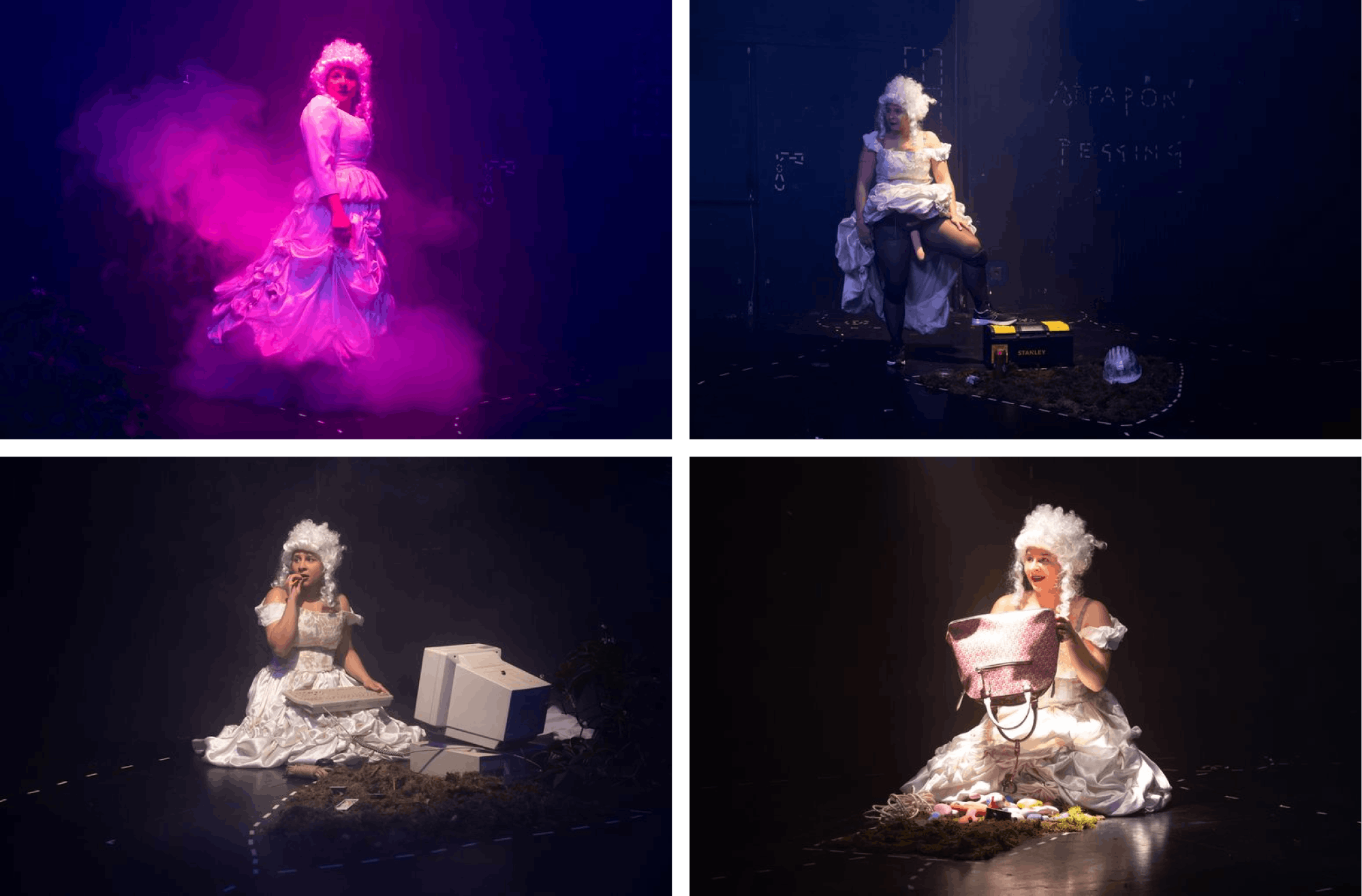 Štiri fotografije Line Akif med predstavo