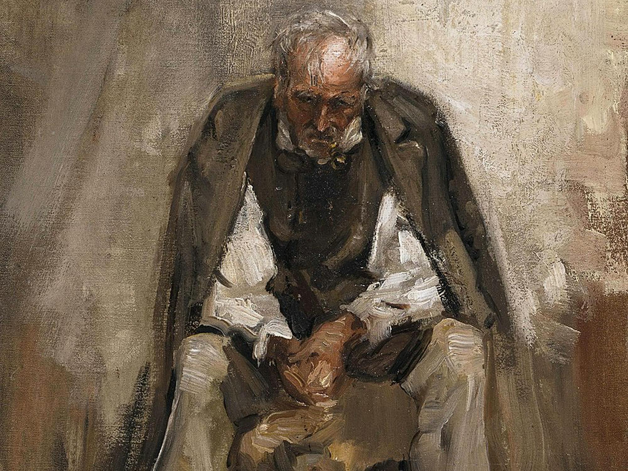 Naslikan portret sedečega starejšega moškega