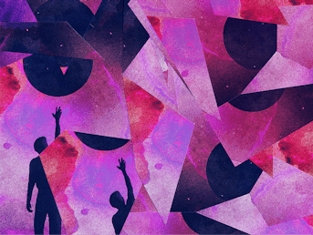 Roza-vijoličen kolaž iz geometrijskih oblik