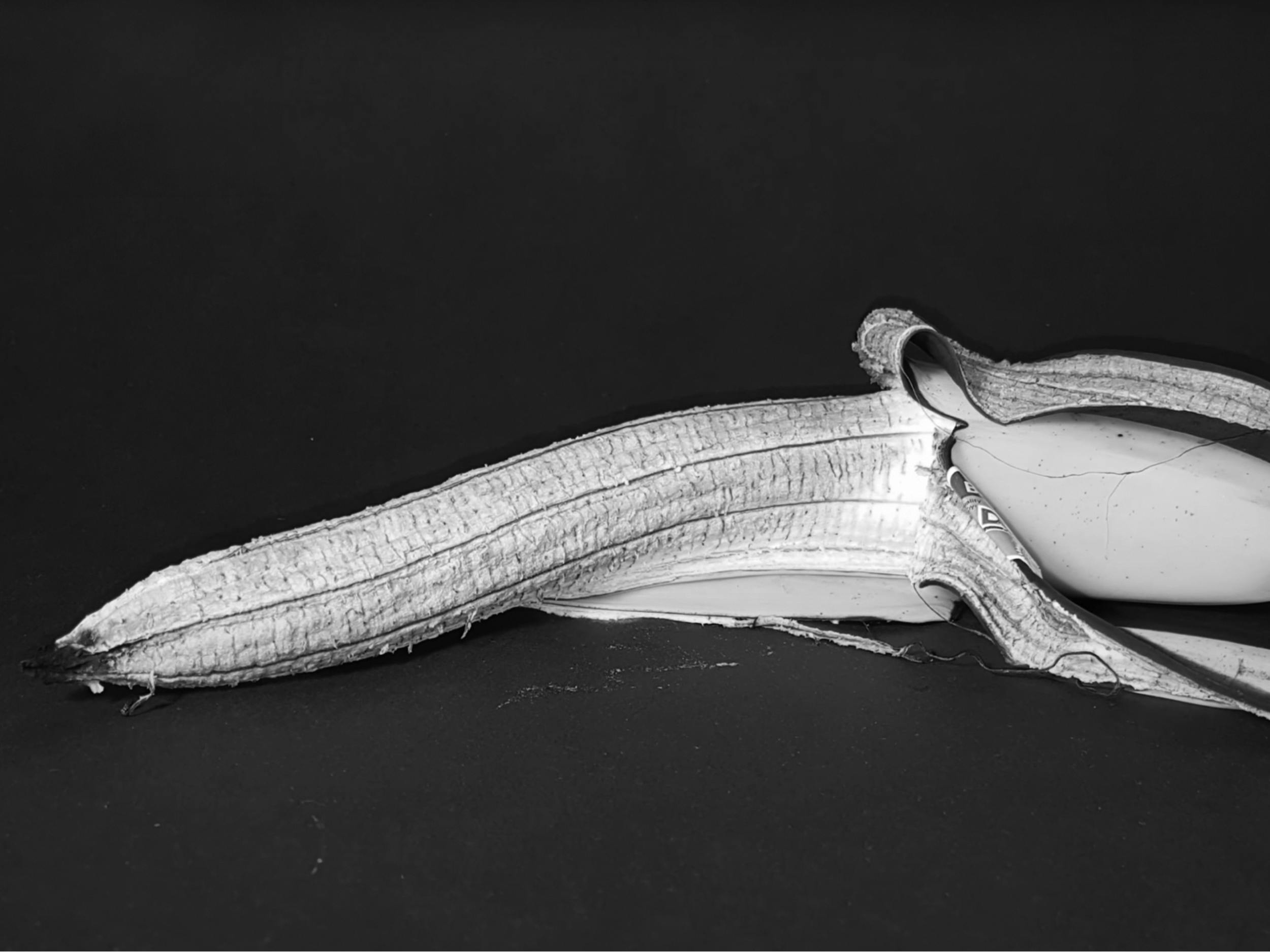 Črno-bela fotografija gnile banane