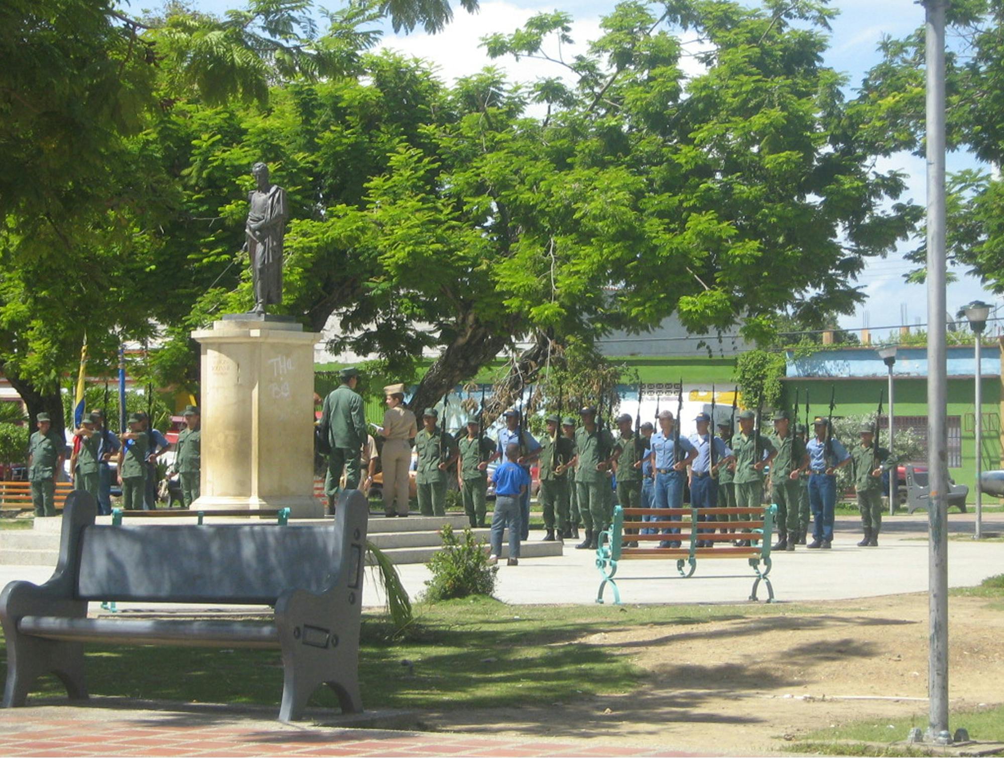 Postrojitev vojakov v parku