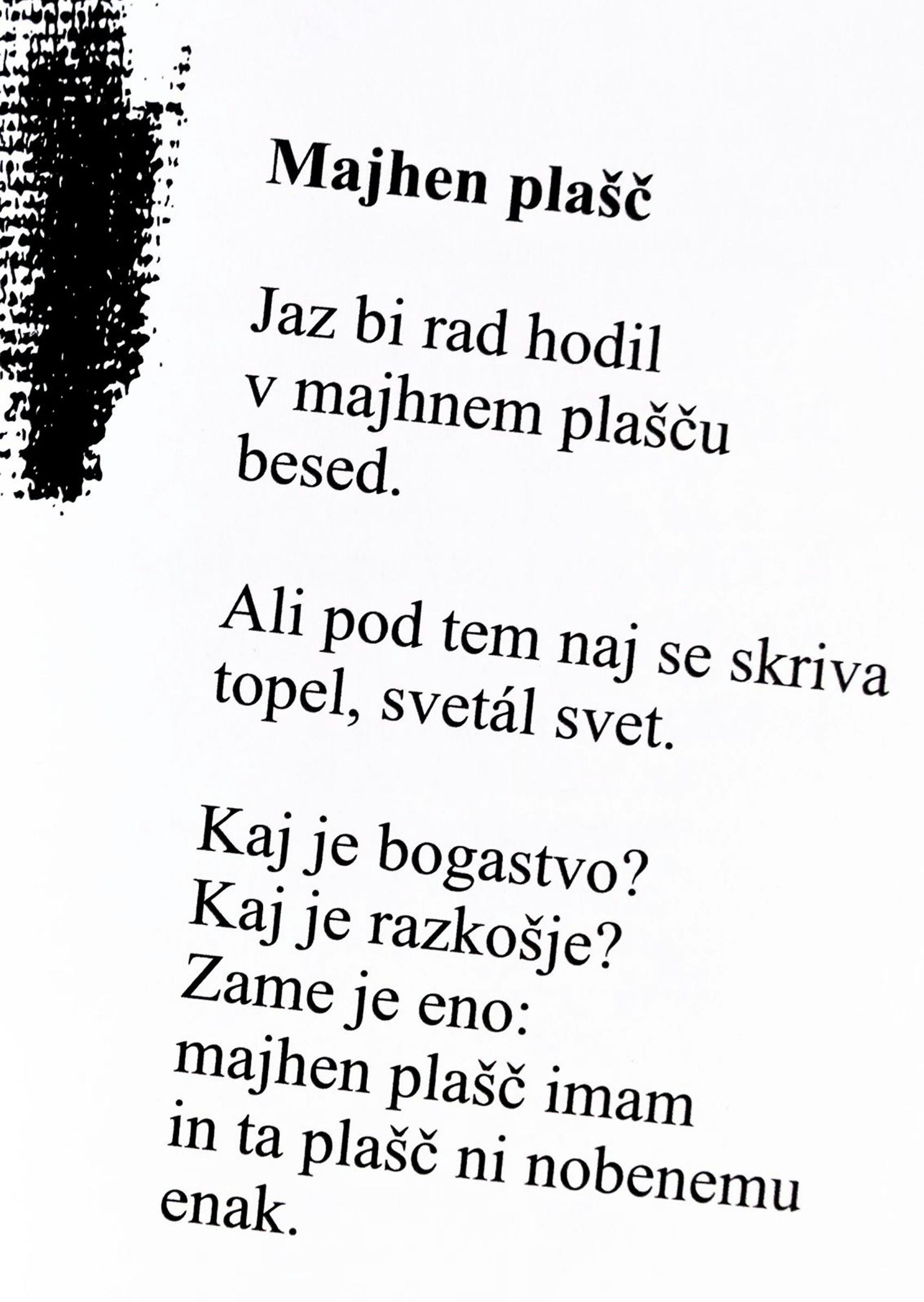 Pesem Majhen plašč Srečka Kosovela