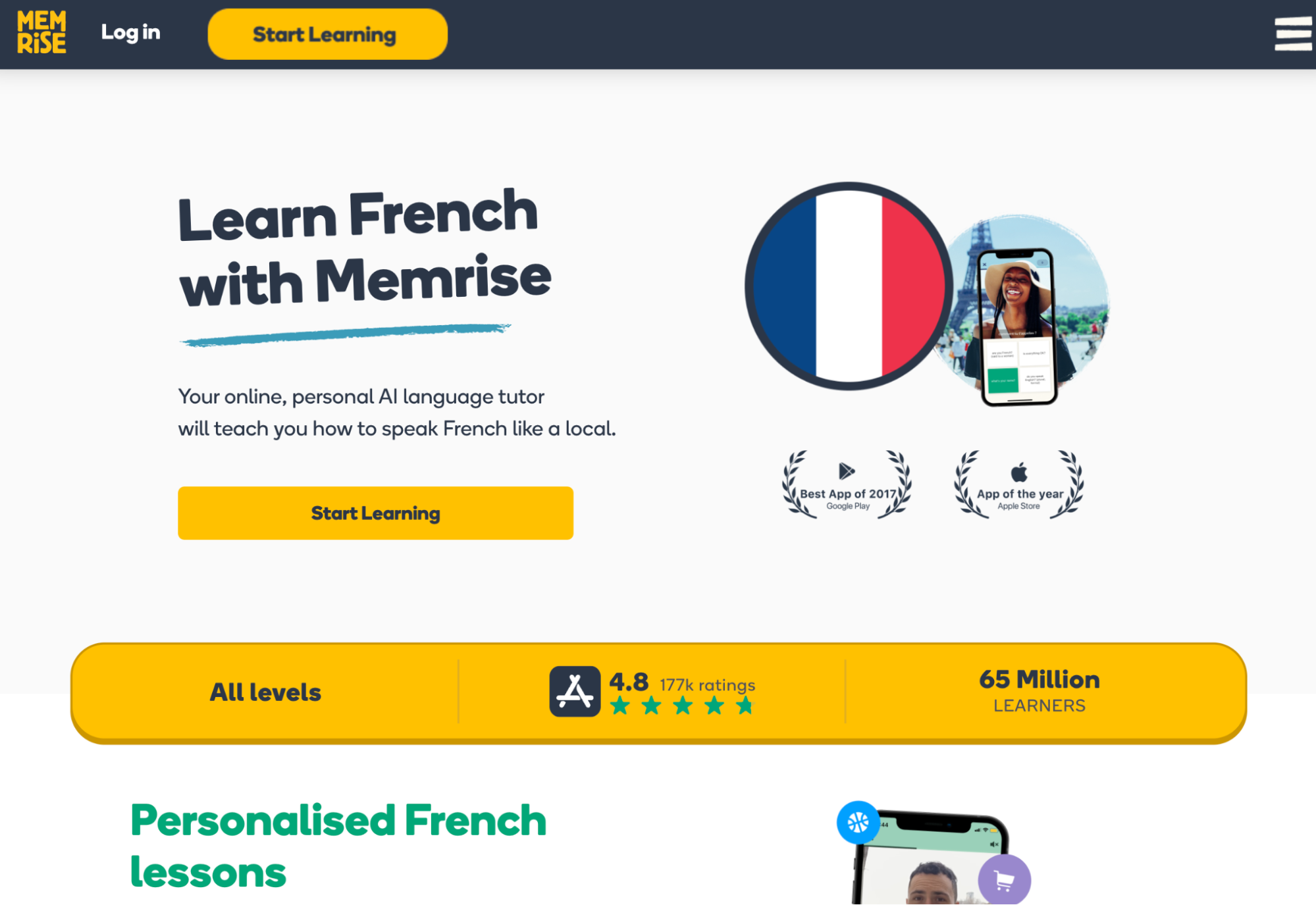 Memrise is one of the best apps to learn French, focusing on practical vocabulary to help freinforce vocabulary and language skills effectively.