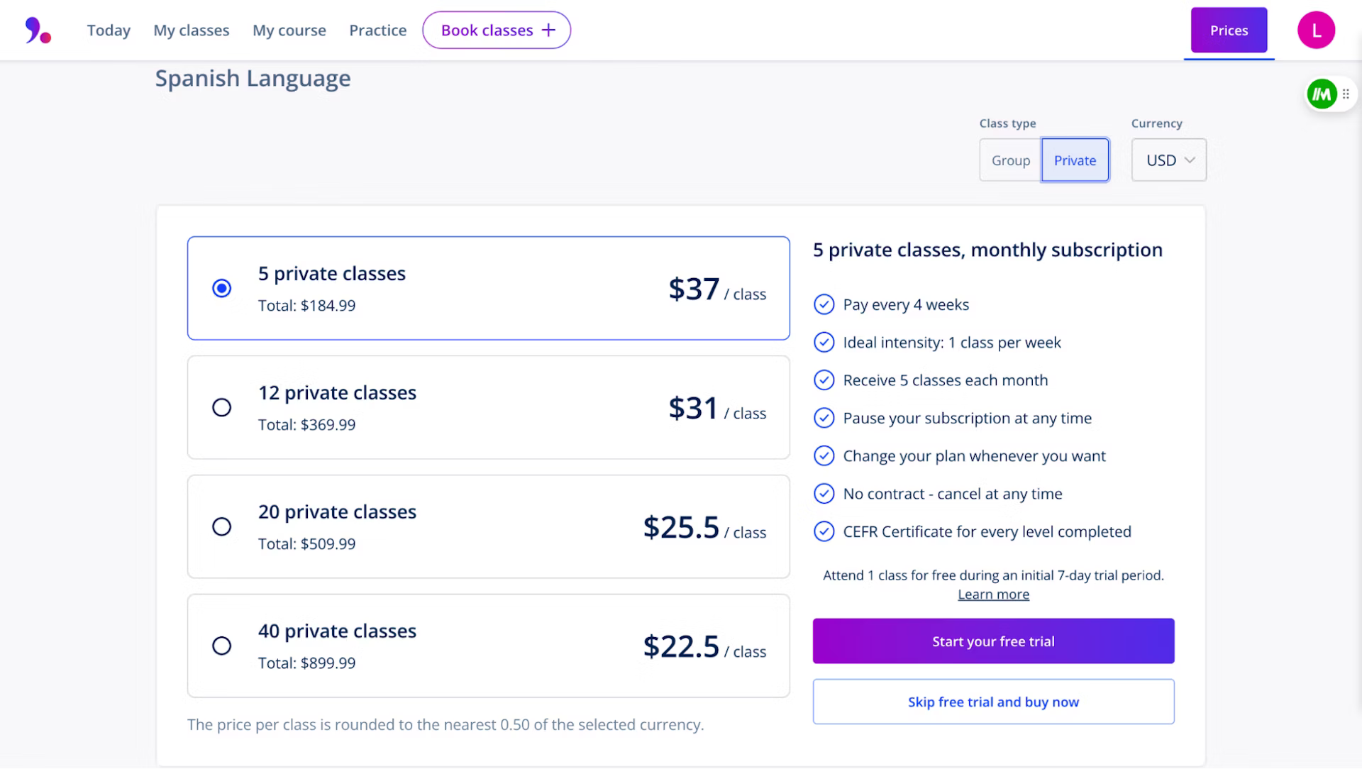 The online language classes have their cost.
