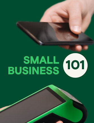 Card payment machine with phone showing how to take payments