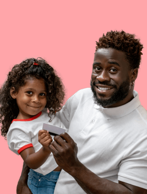 Father and daughter using creditcard: different payment generations