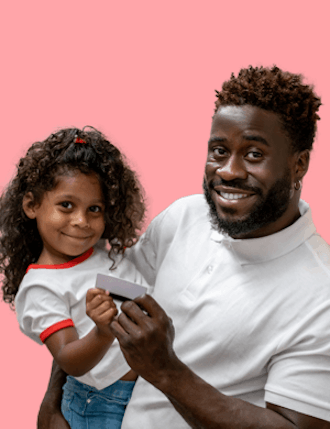 Father and daughter using creditcard: different payment generations