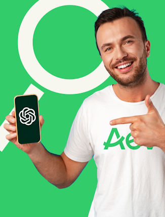 Man with phone showing Chat-GPT logo