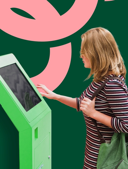 Unattende payments | Woman touching self service kiosk