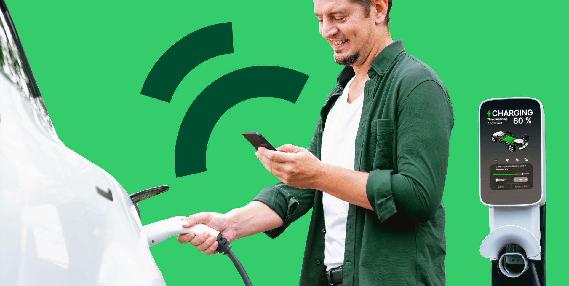 In-car payment solutions | man charging car using app