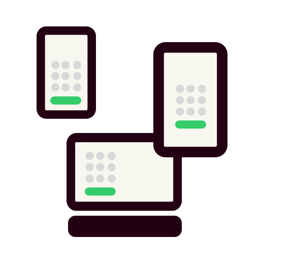 Stylised illustration of a payment interface with a PIN pad displayed on smartphones and a POS terminal, representing compatibility across multiple devices.