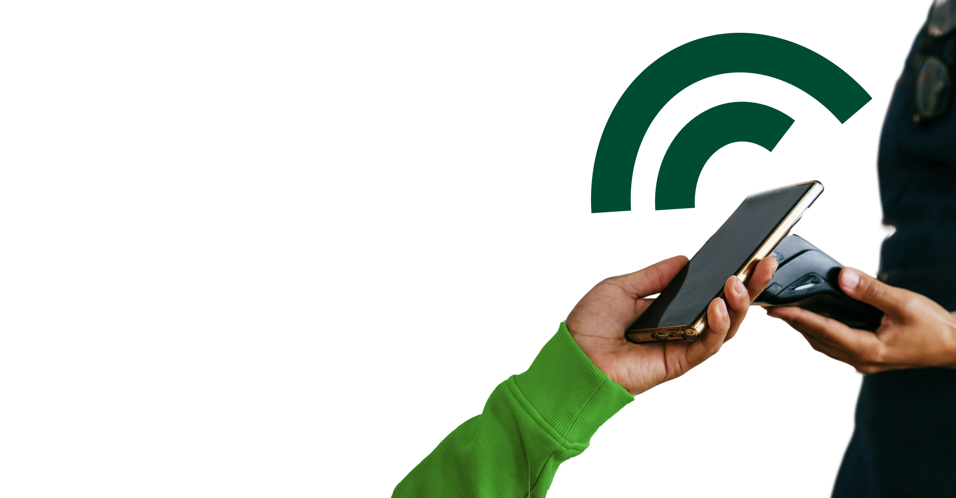 Barista receiving in-person payment from mobile phone using SmartPOS