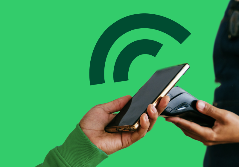 Barista receiving in-person payment from mobile phone using SmartPOS