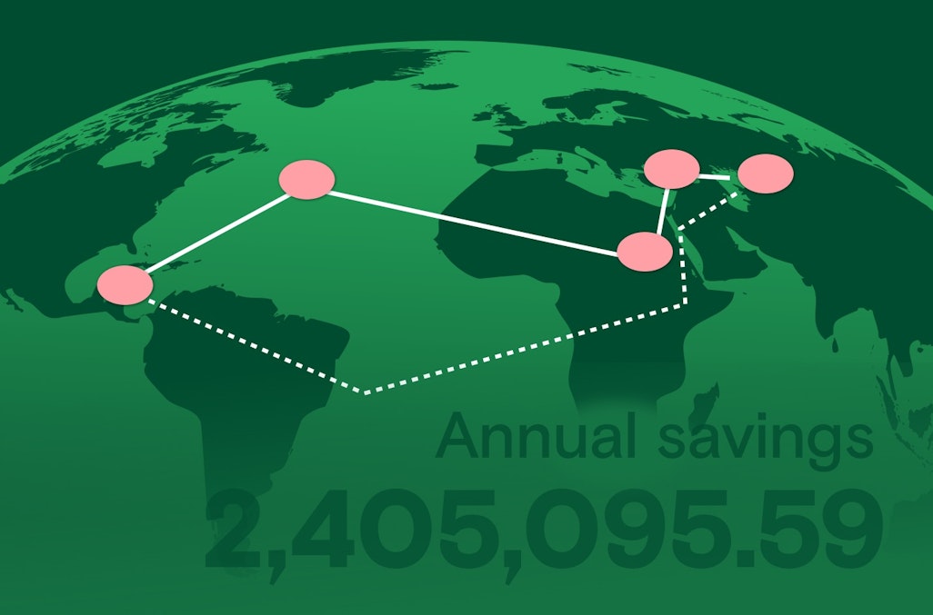 Visual showing annual savings using smart routing