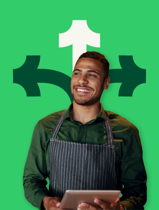 merchant, flexibility, tablet, man, smile