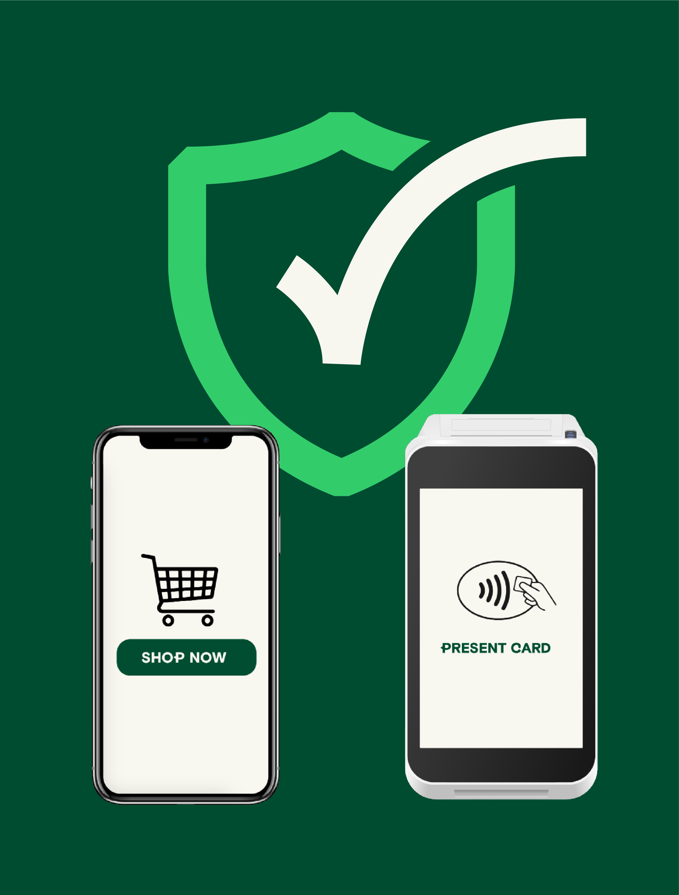 paying by phone on a terminal saying present card, nfc icon showing, between the device there is a secure icon