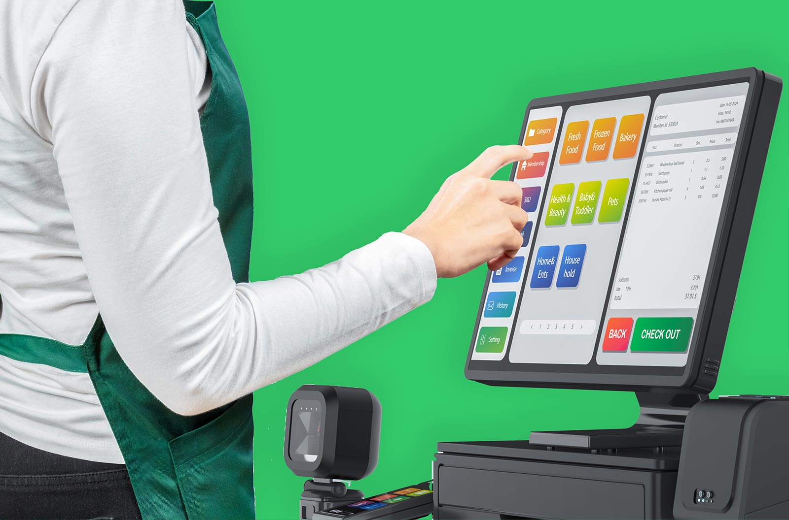 Merchant pointing at EPOS system