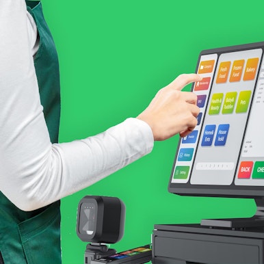 Merchant pointing at EPOS system