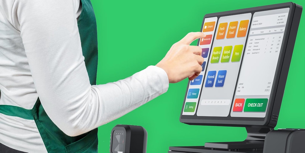 Merchant pointing at EPOS system