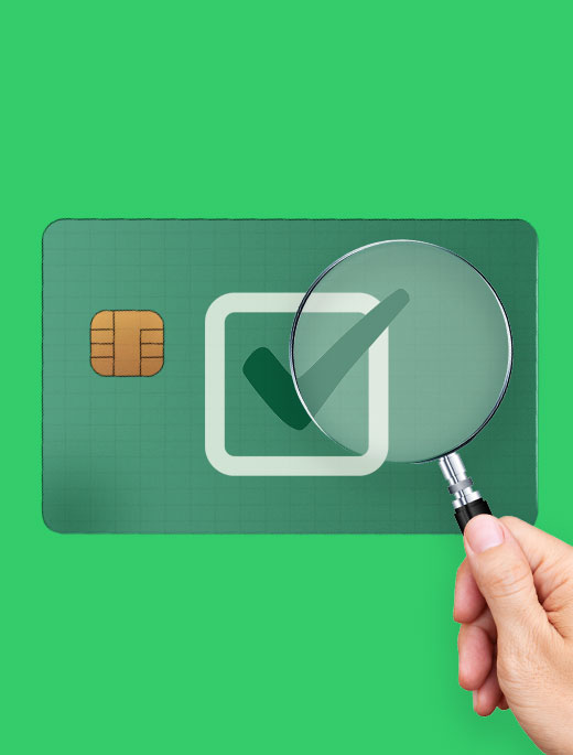 payment, card, magnifying glass, compliance