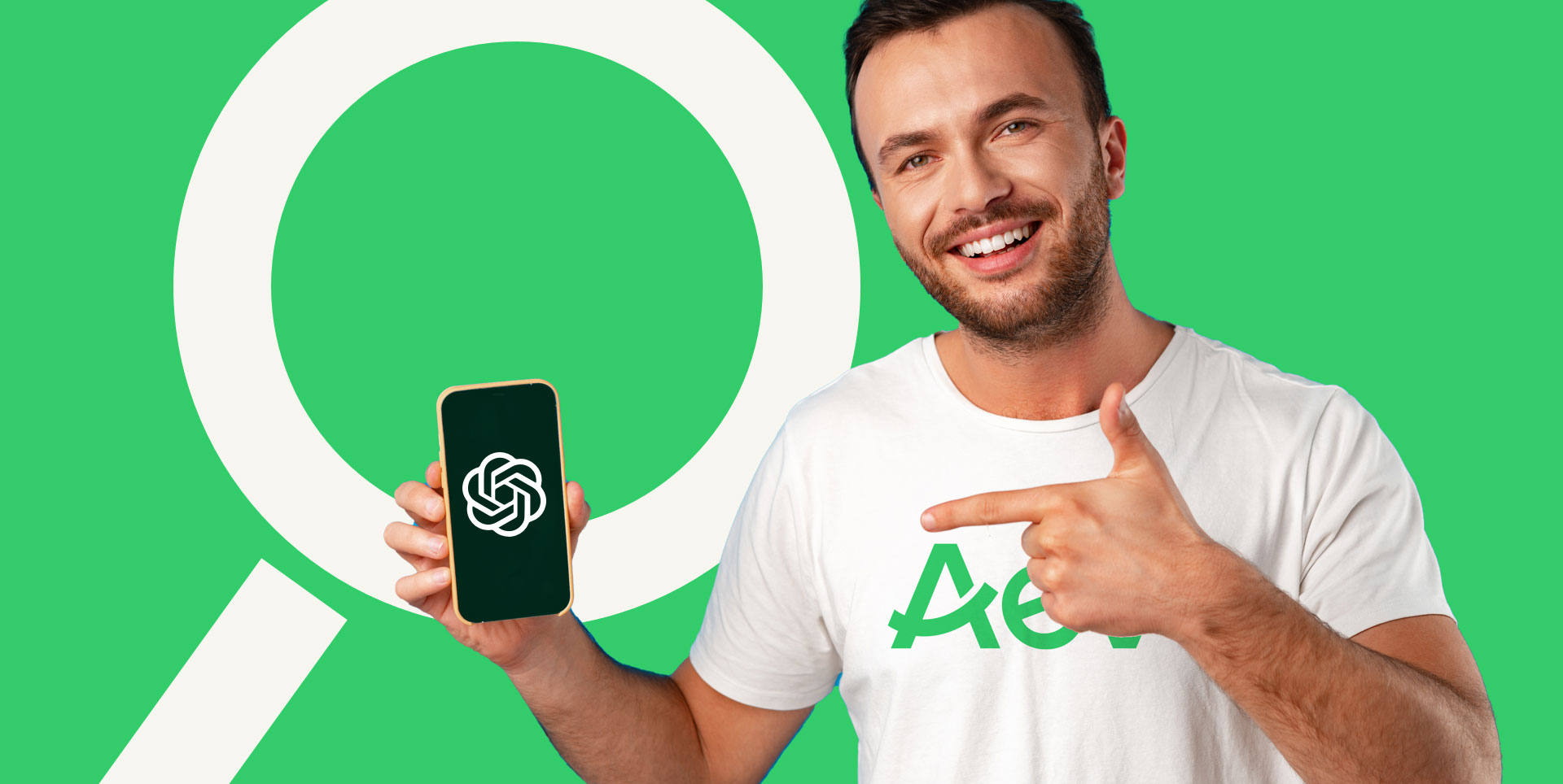 Man with phone showing Chat-GPT logo