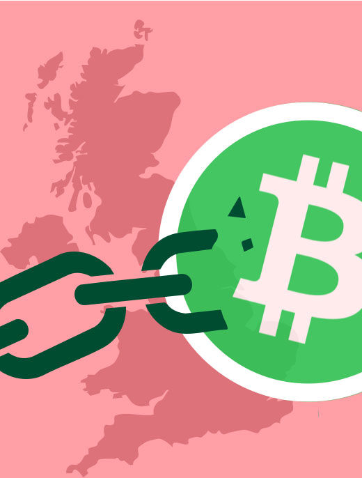 Bitcoin icon in the middle of a broken chain