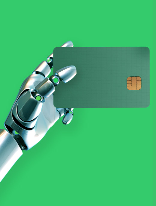 Robot hand with credit card payment
