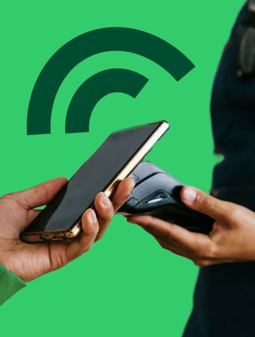 Barista receiving in-person payment from mobile phone using SmartPOS