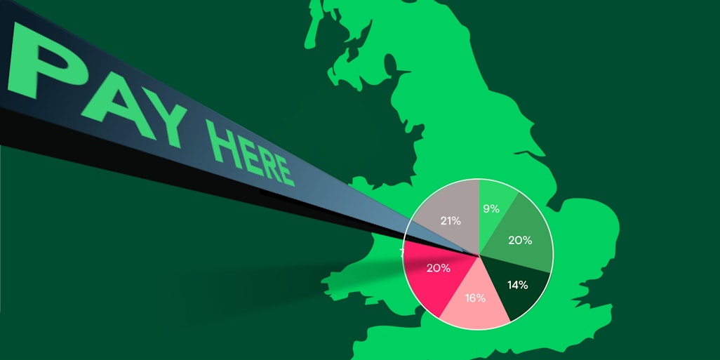 map of the UK showing pay here sign