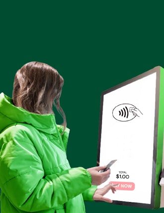 person using a self service kiosk