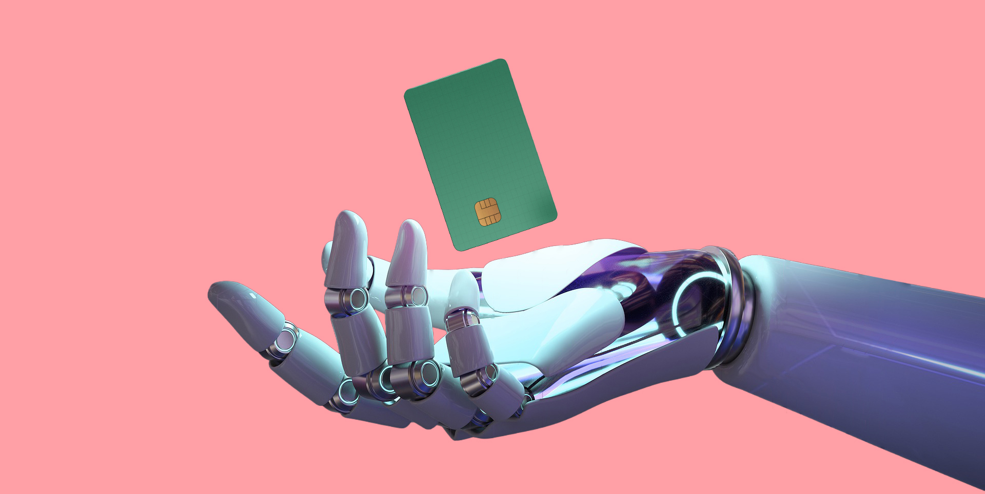 robotic hand with card above it