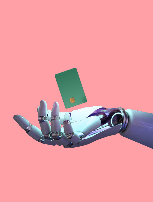robotic hand with card above it