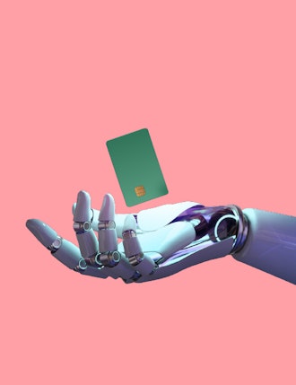 robotic hand with card above it