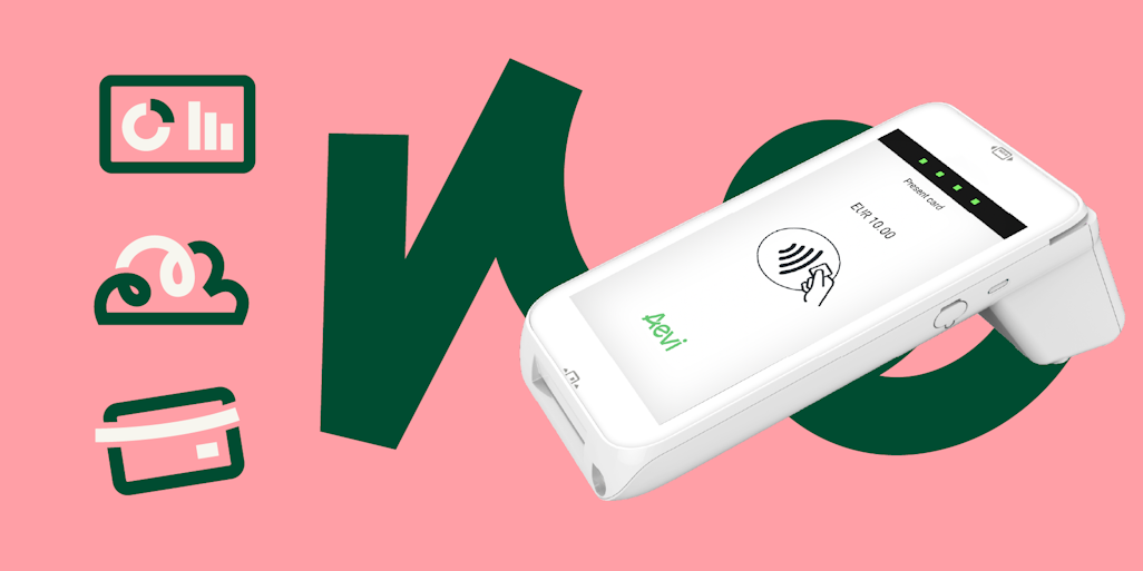 Aevi's payment device next to the services it combines