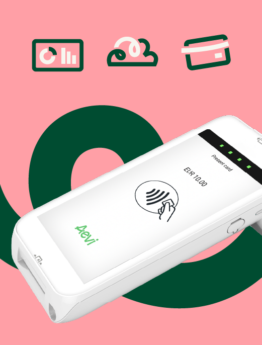 Aevi's payment device next to the services it combines