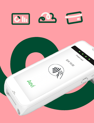 Aevi's payment device next to the services it combines